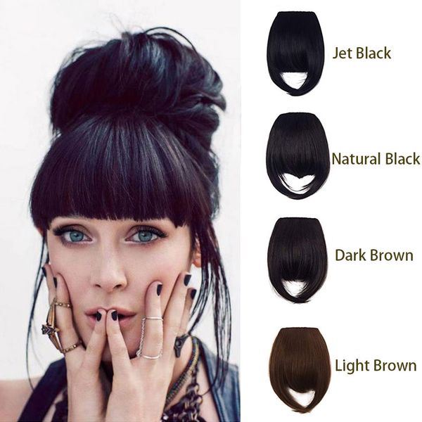 

clip in hair bangs 100% human hair for women natural straight front neat fringe hair piece, Black
