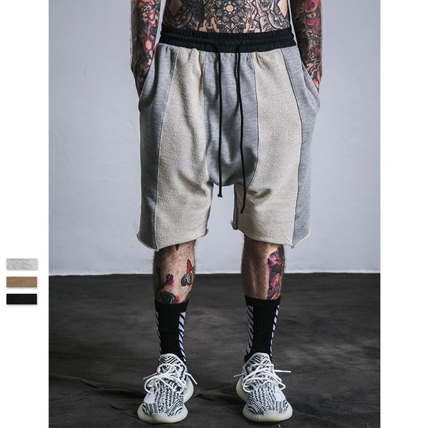 

high street european and american street retro hip-hop dark front and back splicing loose casual shorts men break trousers, White;black