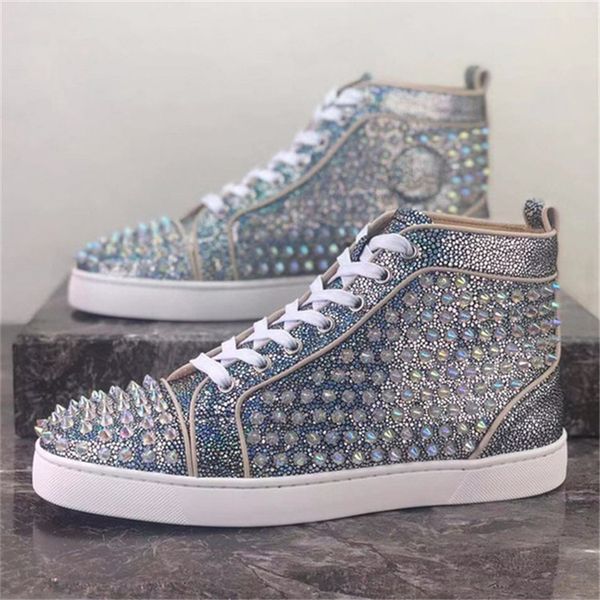 

2019 men women casual shoes designer red bottom studded spikes fashion insider sneakers black red white leather high boots size34-48 lll