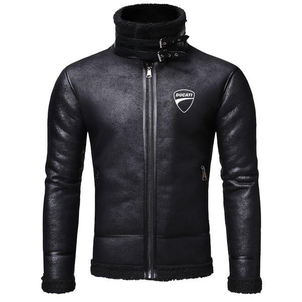 

england style men's pu leather jacket mens warm clothing ducati outerwear winter male fleece leather coats fast delivery, Black