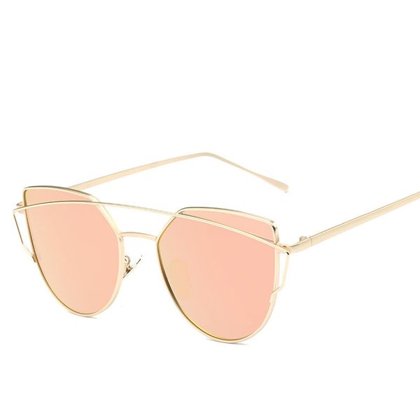 

cat eye women sunglasses 2020 new design mirror flat rose gold vintage cateye fashion sun glasses lady eyewear uv400, White;black