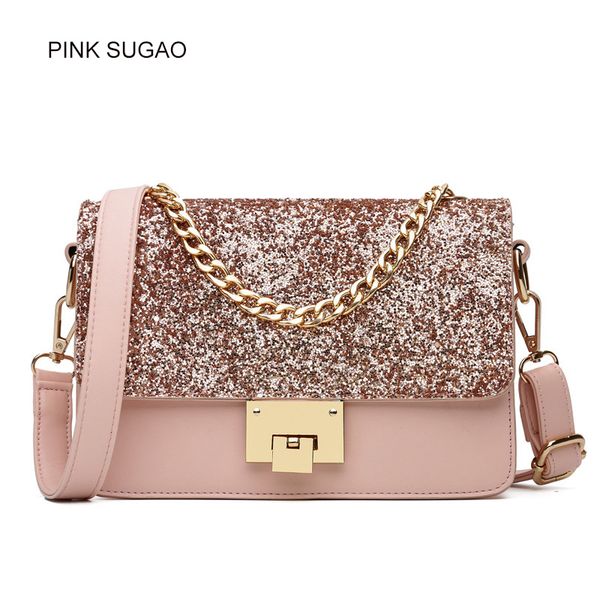 

Pink sugao designer women handbag luxury new fashion leather shoulder bag famous brand crossbody bags mini chain bag with sequins wholesales