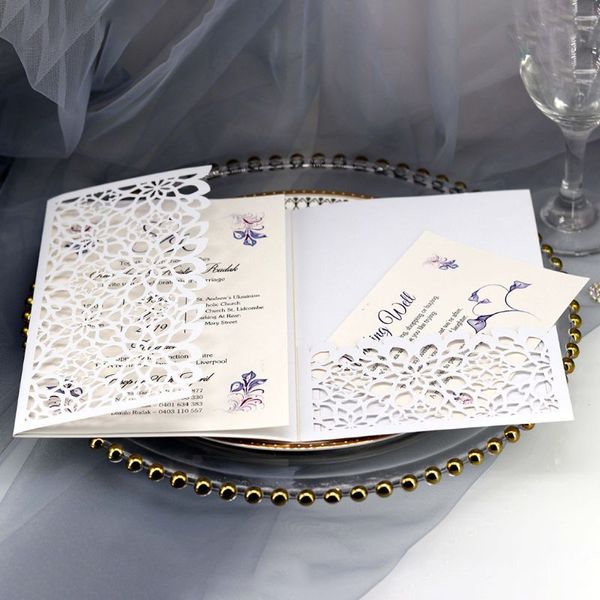 

10pcs/set laser cut hollow luxury floral wedding invitations card elegant lace favor print wedding party decoration d08d