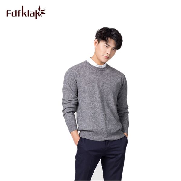 

fdfklak 100% pure wool sweater male 2019 autumn winter new solid color wild round neck v-neck pullover loose men's sweaters, White;black