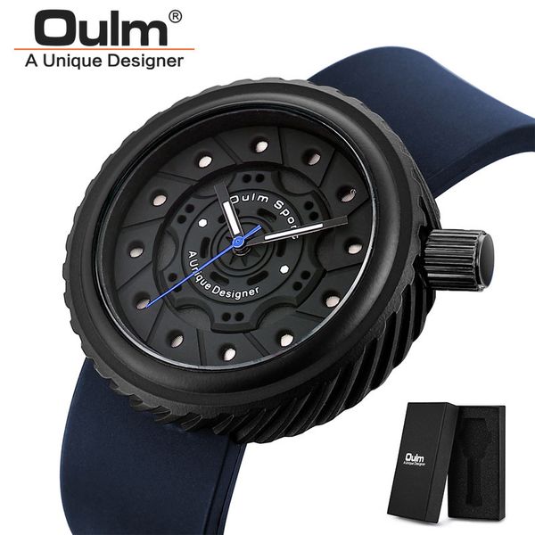 

oulm men's sports chronograph quartz wrist watches army silicone sport waterproof men watch relogio masculino erkek kol saati, Slivery;brown
