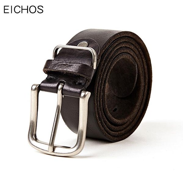 

mens genuine leather belts with pin buckle layer cowhide leather men belt washed male jeas waistband strap vintage design, Black;brown