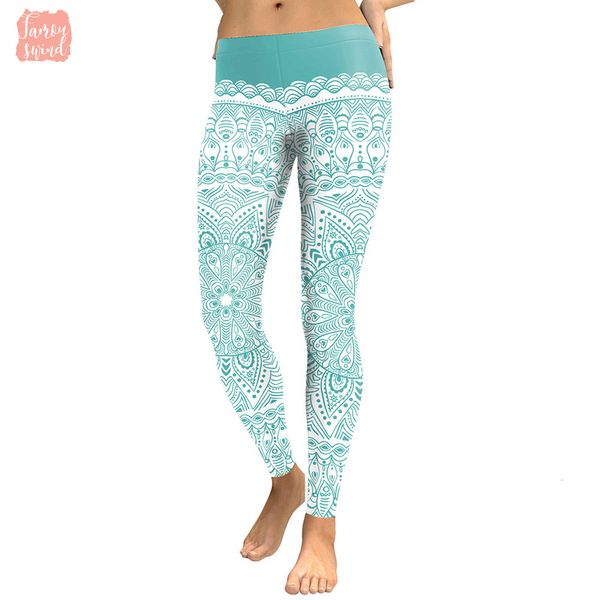 

новые прибытия женщины 2019 леггинсы aztec круглый ombre цветок зеленый цифровой печати фитнес плюс размер тренировки брюки, Black