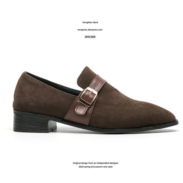 

kong nian original spring new style men leather shoes fashion pointed casual men shoes solid metal buckles slip-on, Black