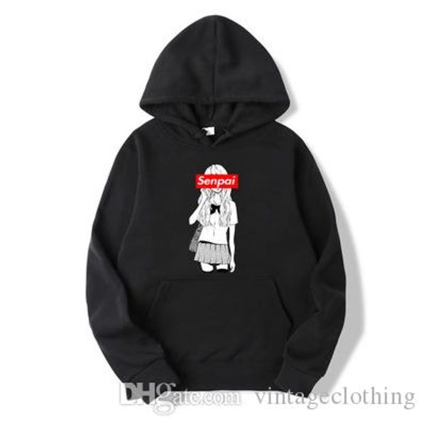 

mens senpai letter printed autumn winter hoodies sweatshirts funny black hoody male winter casual