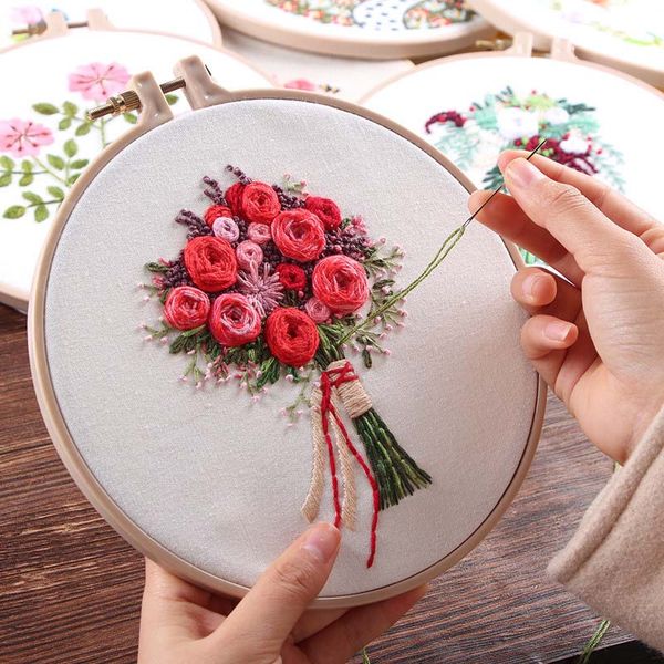 2019 Europe Diy Ribbon Flowers Embroidery Kit With Bamboo Hoop For Beginner Needlework Kits Cross Stitch Series Arts Craft Sewing Gift Home Decor From