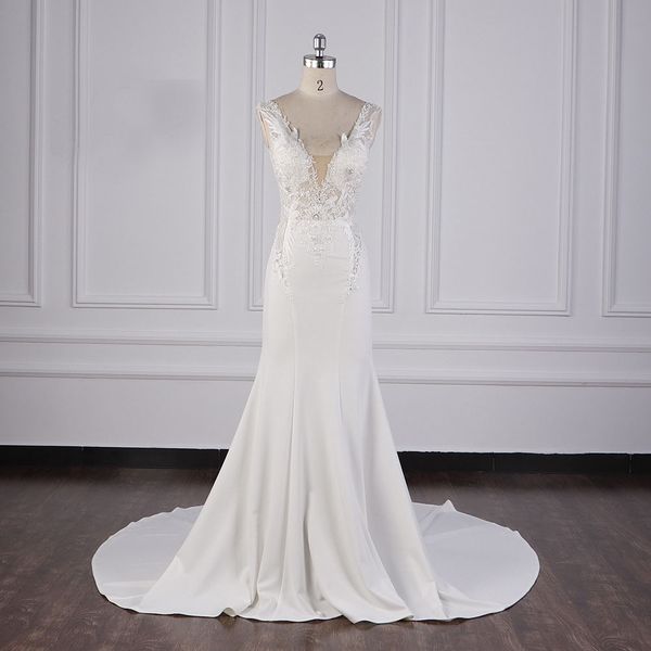

deep v-neck white mermaid wedding dress lace appliques sequins see through wedding dress open back bridal gowns vestidos de novia