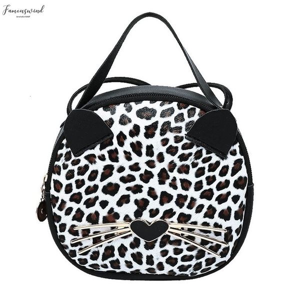 

cute cat crossbody bags for women pu leather leopard shoulder bag small handbags and purse mobile phone messenger bag t2