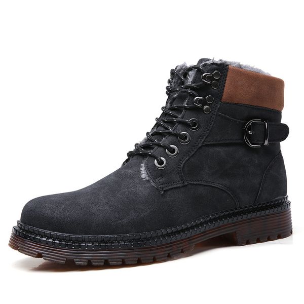 

2019 winter new men's plus velvet boots england casual soft high to help men's shoes warm cotton retro trend boots size 47, Black