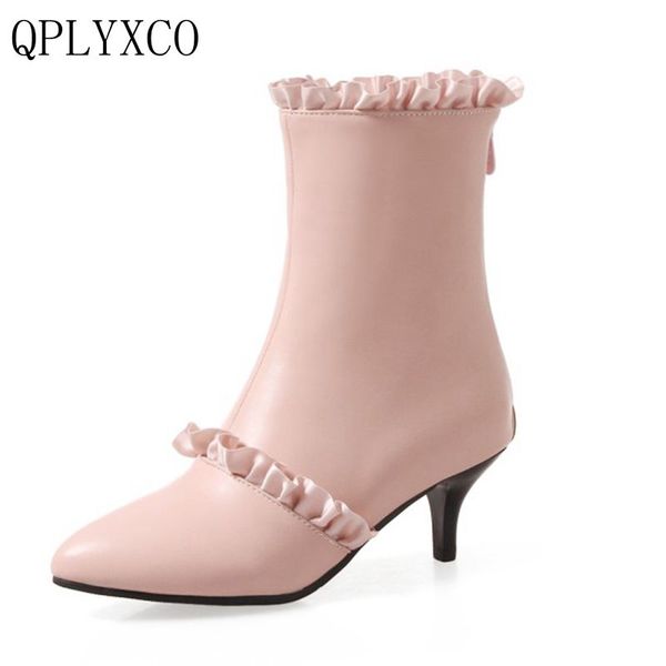 

qplyxco 2017sale new sweet fashion big size 31-47 ankle boot short winter warm women pointed toe pumps wedding party shoes a-529, Black