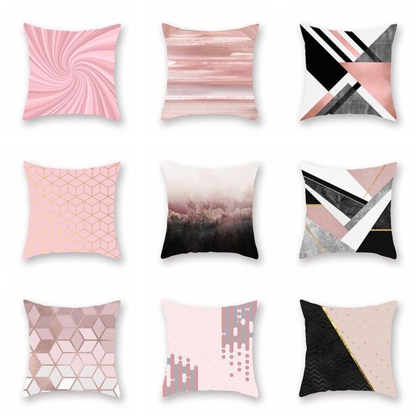 

new 45*45cm geometry decorative pillow case throw cushion living room bedroom sofa decor cover rose gold peach cashmere lumbar case