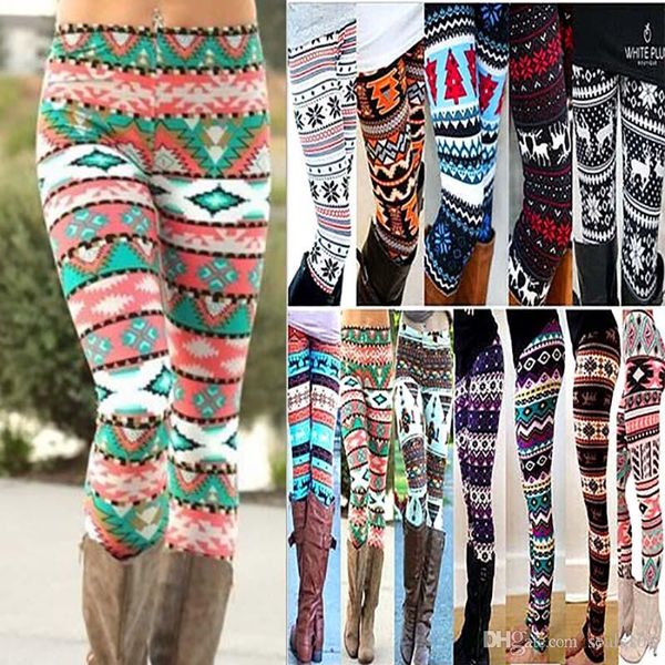 

women xmas reindeer snowflake leggings fashion floral milk printing slim pencil pants leggings elastic tights long trousers 16 style px-l12, Blue;gray
