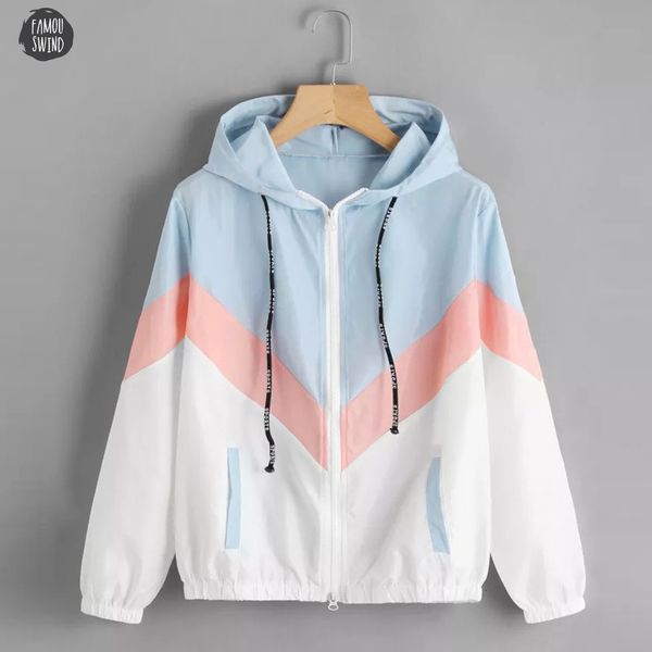 

women jacket female multicolor patchwork hooded jacket basic jackets windbreaker color block coats for women drop shipping, Black;brown