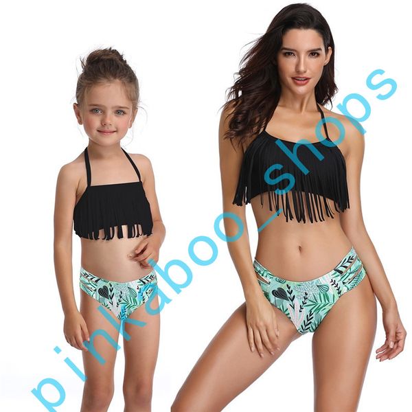 

summer women and children two piece bikini set brand swimwear tank underwear swimsuit parent-child bikinis beachwear suit ly413, White