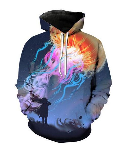 

2020 new fashion sweatshirt men / women hoodies jellyfish in the sky funny print 3d sweatshirts mh0382, Black