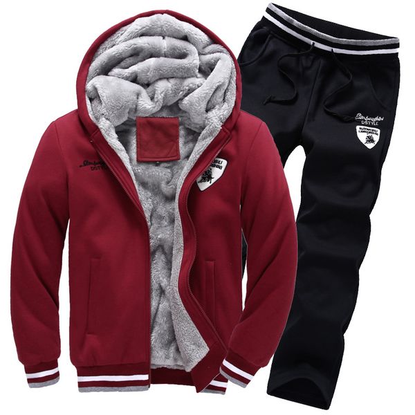 

wholesale-outdoor 2016 new men sport suits wholesale mens sets clothes thick hoodies winter jacket sportswear running suit, Black;blue