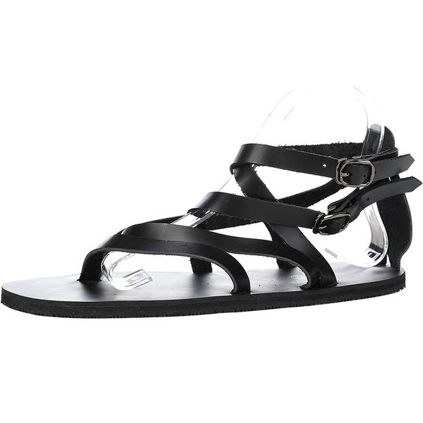 

italian leather gladiator sandals men summer buckle strap shoes fashion 2019 retro beach sandalias hombre casual flat flip flops, Black