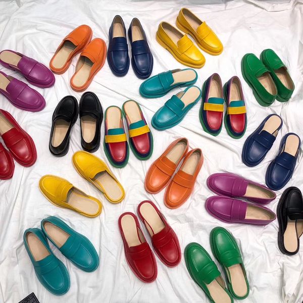 

NEW designer capsule collection muticolor mules loafers 100% Genuine leather women Luxury Flats Slippers Ladies Casual shoes