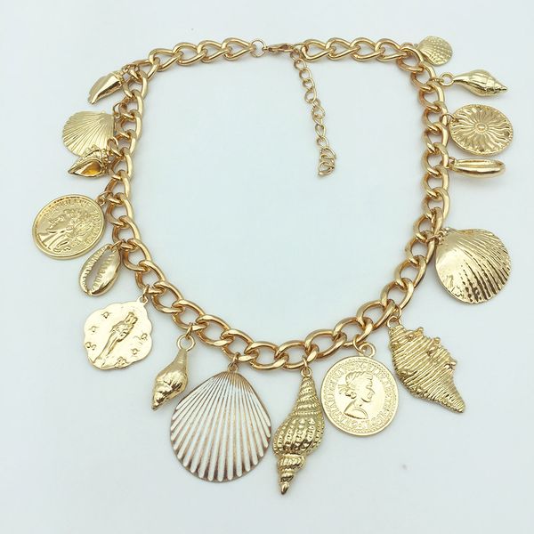 

gold color sea beach jewelry necklace fashion trendy metal conch shell cowrie pendant necklace bohemian femme, Silver