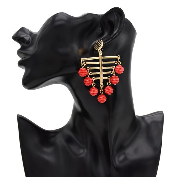 

2019 wedding earrings for bridal women fashion tassel resin bead dangle earrings bohemia gold metal ball pom pom earring jewelry, Silver