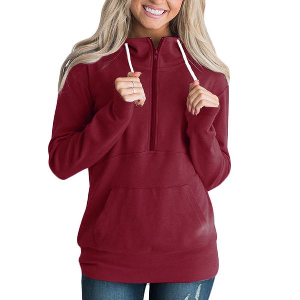 

ladies hooded casual outwear women hoodie zipper pullover sweatshirts causal long sleeve polyester charming drawstring fashion, Black