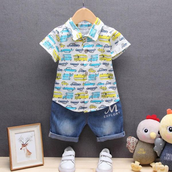 

2020 summer boys clothes sets baby boy fashion cartoon car t-shirt + letter denim shorts outfits set baby clothes, White