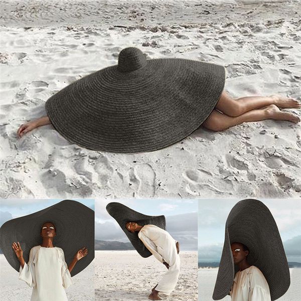 

woman fashion large sun hat beach straw hat foldable straw cap cover oversized collapsible sunshade beach anti-uv, Blue;gray
