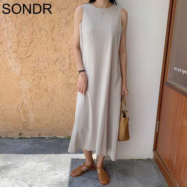 

casual dresses korean one piece long dress 2021 summer korea womens clothing linen elegant maxi beige vestido de mulher, Black;gray