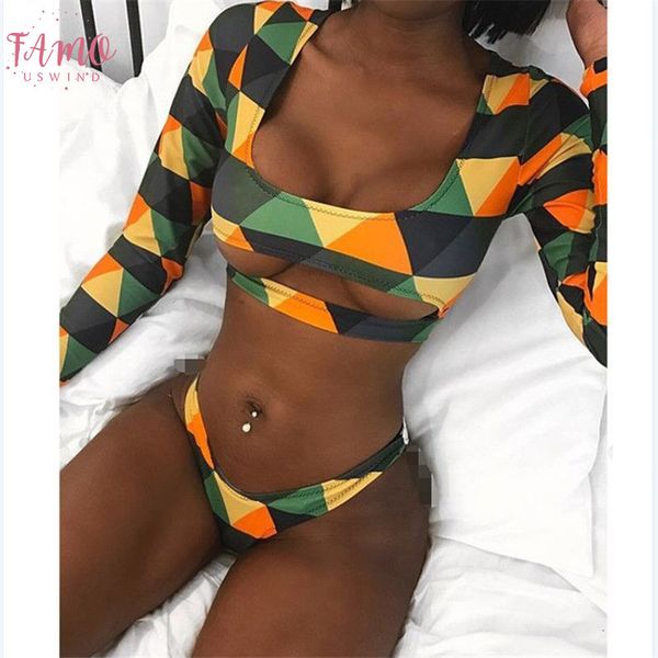 

women boho long sleeve bikini set crop bathing suit push up brazilian swimsuit drop shipping, White;black