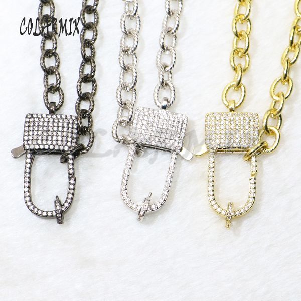 

3 strands lock clasp pendant necklace zircon jewelry 18" keep color chain for layer necklace mix colors fashion jewelry 50128, Silver