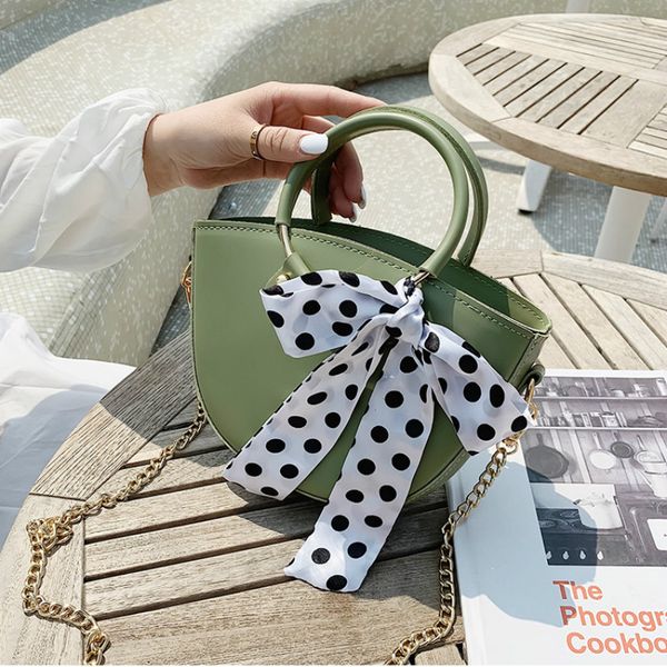 

elegant women handbags 2019 scarf semi round small new shell handle tote bag chain shoulder messenger bag sac