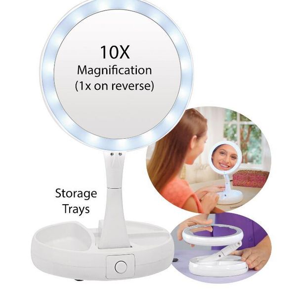 My Fold Away Led Makeup Mirror Double Sided Rotation Folding Vanity Touch Screen Tabletop Lamp Compact Mirrors Cca11191 Wall Hand
