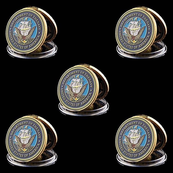 

5pcs military challenge coin american department of navy army 1 oz gold plated coin metal crafts w/capsule