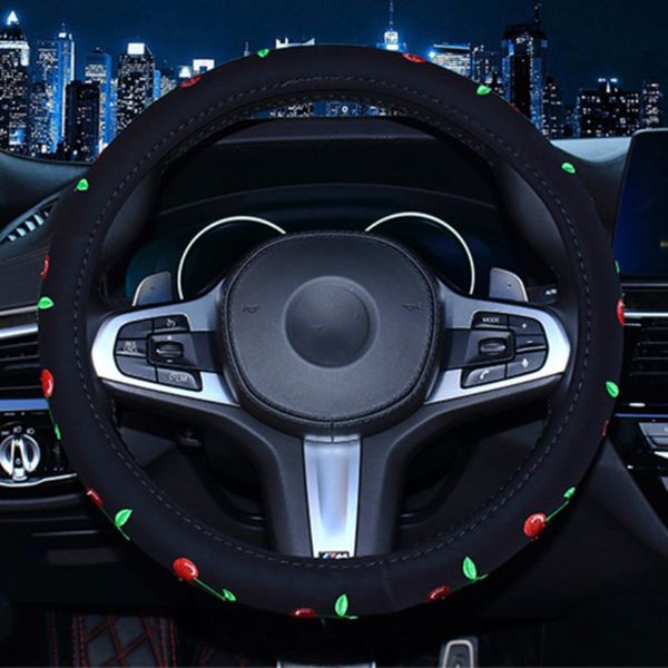 

38cm butterfly embroidery steering wheel cover cute girls women soft plush winter steering wheel cover car interior decor