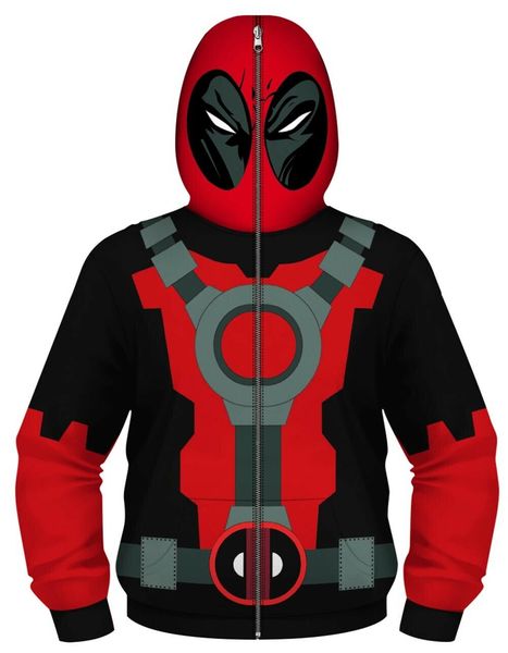 

boys deadpool cosplay anime cartoon sweatshirts full zip masked jacket hoodie halloween costume kids hooded coat, Black;red