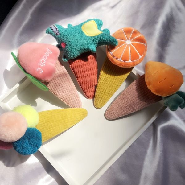 

2020 new big dinosaur hairgrip cute cartoon fruit hairpins bb clips for women girls wash face makeup hair tools hair accessories, Slivery;white