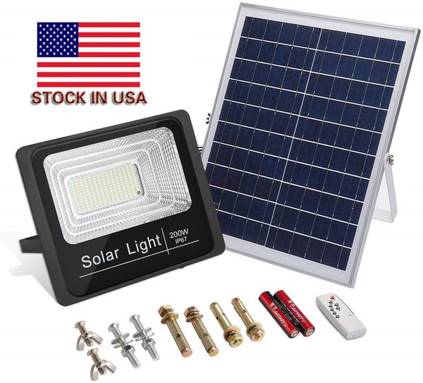 Estoque em US + Solar luzes LED Spotlight 200W Controle Remoto Projector Tuinverlichting Street Lamp IP67 Waterproof