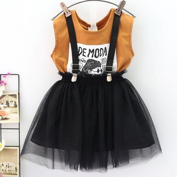 

children clothing 2020 summer toddler girls clothes t-shirt+skirt 2pc outfit suit kids clothes tracksuit for girls clothing sets t200526, White