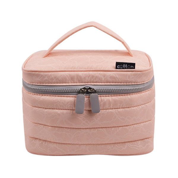 

pink lovely double layer nylon makeup bag sweet hand bag
