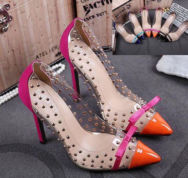 

crystal rivet transparent pointed high heels women pumps wedding shoes summer sandals 2015 3 colors size 35 to 40, Black