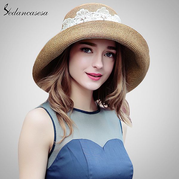 

2019 summer fashion ladies summer straw hat with lace sun visor wide brim hats for women sw129002, Blue;gray