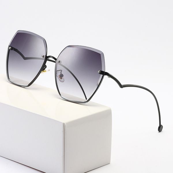 

72045 european frameless sunglasses female star polygon trimming big box cover face fashion street p sunglasses bent leg 2020 new style