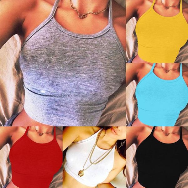

women summer sleeveless vest fashion pure color suspenders crop shirt casual ladies back sling, White