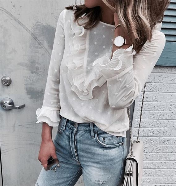 

s-xl autumn women's shirts white long-sleeved blouses slim basic plus size shirts female high quality