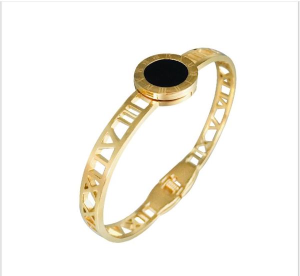 

couple digital hollow titanium steel bracelet inlaid shell round head creative bracelet, Golden;silver
