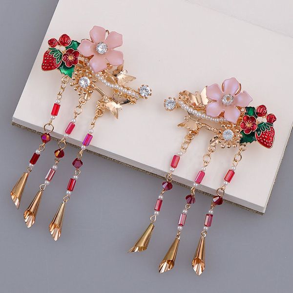 

chinese style hair clips vintage hairpin for women tassel hair grips retro costume headdress jewelry accessories lb, Golden;white